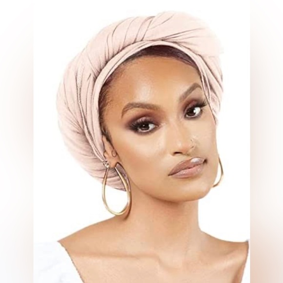 Beige Stretch Turban African Head Wraps Scarf Soft Hijab for Locs Braids - Picture 3 of 6